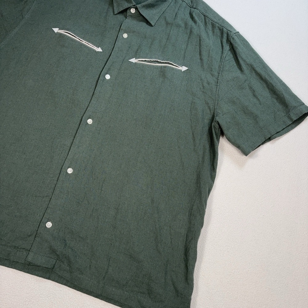 Abercrombie & Fitch Summer Linen Blend Shirt‎ Men's XL Green Pockets Embroidery - Picture 4 of 15